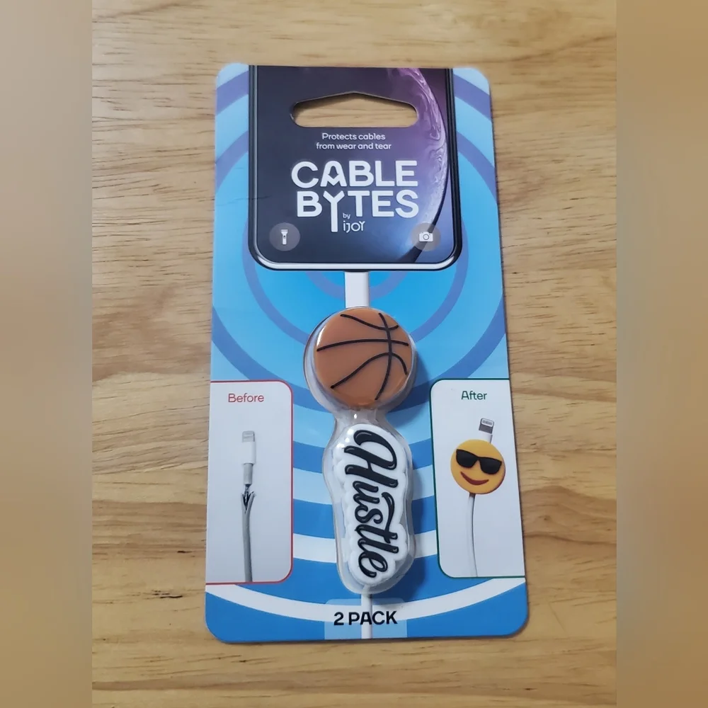 2 Pack Cable Bytes, Cable Protectors - Basketball & Hustle